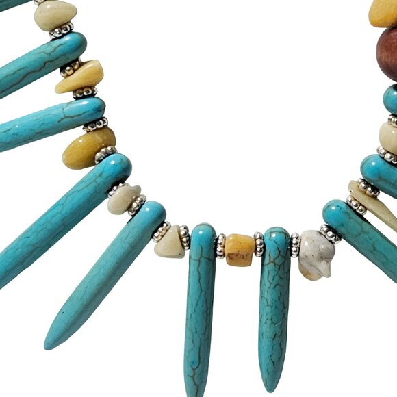 Decree Tribal Design Turquoise Brown Beaded Necklace Natural Stone Accents - Picture 2 of 7